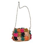 Anthropologie Raffia Straw Flower Clutch Goldtone Chain Colorful Mini Handbag Photo 2