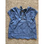 Abercrombie & Fitch  Gray Blue Lace Sheer Cutout Bow Back Blouse Shirt Medium NEW Photo 4