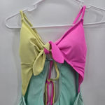 Xhilaration  Pink Yellow Blue One Piece Cutout Bathing Suit Swimwear Large Photo 2