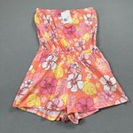 Forever 21  Floral Jumpsuit Romper S Pink Womens Strapless Sleeveless Pockets NWT Photo 0