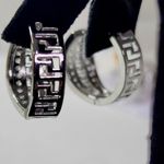 Silver Greek Key with Zirconia Hinge Hoop Earrings Photo 2