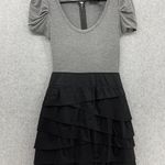BCBGMAXAZRIA BCBG Grey Black Tiered Dress Short Sleeve Puffed Sleeve Size 0 Photo 1
