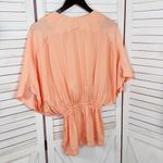 Mustard Seed  Deep V Neck Bat Wing Peplum Blouse Peach Small Photo 10