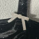 Black Velvet Rhinestone Bow Strap Holiday Party Cocktail Glam Dress XS Photo 2