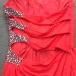 Neon Coral Cut Out Bedazzled Strapless Dress Pink Size 8 Photo 2