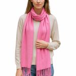 Women’s Bundle 3 Oblong Scarfs Solid Color Fringe Pink Peacock Blue Hot Pink Photo 9