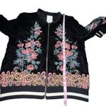 Elevenses Anthropologie Black Velvet Embroidered Bomber Jacket Full Zip Medium Photo 7