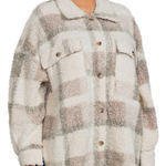 Perch Teddy Plaid Shirt Jacket Shacket Grey White Plus 1X Gray Photo 0