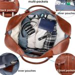 Leather Travel Duffel Bag for Women Men, Large Weekender Overnight Bag with Shoes Compartment, Waterproof Carry On Bag Travel Tote Bag Gym Bag with Luggage Strap (Brown) Photo 1