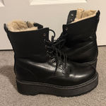 Steve Madden  Betty Black Leather Combat Boots with Cream Lining Photo 0