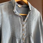 Pilcro  | Anthropologie Blue Denim Pintuck Front Blouson Top | Medium Photo 3