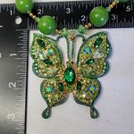 Handcrafted Green Double Strand Butterfly Necklace Bracelet Earrings Set Photo 15