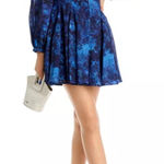 AQUA  Women's Blue Floral Square Neck Long Sleeve Mini‎ Dress Photo 0