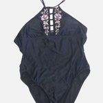 Swimsuit One Piece Size Large Floral Embroidered Pink Purple High Cut Mossimo Photo 0