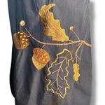 Eshakti  Black Cotton Dress Embroidered Oak Leaf Acorn Midi Fall Folk Boho Size 6 Photo 1