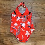Athleta  Size Medium Waimea Halter Plunge One Piece Swimsuit‎ Floral Red Orange Photo 2