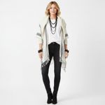 Big Buddha  Ivory & Gray Print Fringe Cape Poncho Top OS Photo 9