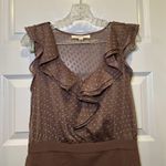 Loft Brown Swiss Dot Ruffle V Neck Aline Dress size 6 Photo 5