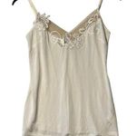Maria Grazia Severi Size 42 White Beige Blouse Sleeveless Crystals Flowers Italy Tan Size M Photo 0