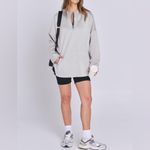 Gray oversized modern sporty chic drop shoulder hoody 1/4 zipper pockets NWT M Size M Photo 2
