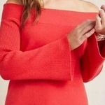 Anthropologie Elise Ribbed Tunic Sweater Off Shoulder Red Size XS Bell Sleeves Photo 0