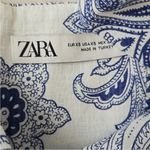 ZARA  White & Blue Linen Blend Paisley Patterned Fit & Flare Summer Dress Size XS Photo 3