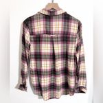 American Eagle  plaid flannel soft button-down, berry, yellow, & gray size small Photo 2