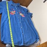 Vintage Cat & USA Embroidered Denim Shirt Size Large Blue Photo 8