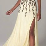 Scala Floral Beaded Prom Dress in Champagne Photo 1
