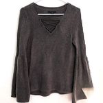 American Eagle  Purple Knit Bell Sleeve Sweater Boho Bohemian Lace Up Fuzzy Fall Photo 0