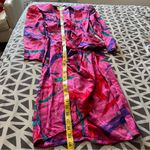 Flora Kung Vintage Silk Jacquard Floral Print Faux Wrap V Neck Midi Dress Pink Size 4 Photo 3