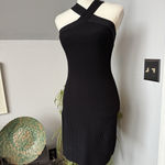 Babaton ARITZIA Sculpt Knit Criss Cross Stretch Black Bodycon Halter Dress Med Photo 1