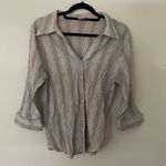 Unique spectrum Striped Beige Button-Up Blouse Size L Photo 4
