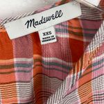 Madewell  Plaid Shirred Neck Boxy Top Cotton Short Sleeve Orange Oversized XXS Photo 4
