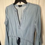 The Limited  Blue Chambray Long Sleeve Jean Shift Mini Dress Size Small Tie Waist Photo 2