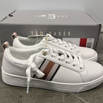 Ted Baker Women's White Leather Sneakers Pink Stripe Low Top Shoes US 6.5 NIB Photo 0