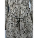 Japna  Beige Floral Metallic Ruffle Tiered Long Sleeve V-Neck Mini Dress Size M Photo 5