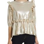 En Saison Classy Gold Shiny Mid Sleeve Blouse Size Large Photo 2