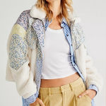 Free People BlankNYC women’s flower patch Sherpa fleece lined jacket size small Photo 0