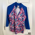 Jofit Women's 3/4 Sleeve Mock Tennis Top Floral Quarter Zip Pink Photo 2