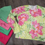 Talbots XL Cardigan Sweater + 4 Matching Tanks Shirts Pink Green Floral Set XL Photo 0