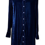 CP Shades  S Blue Velvet Tunic Shirt Dress Long Sleeve Button Down Silk Rayon EUC Photo 0