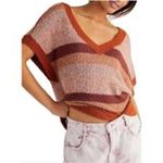Free People Through The Motions Top Striped V Neck Short Sleeve Sweater Top XS Photo 8