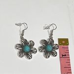 None Faux turquoise boho flower fashion earrings, silver tone, NEW Photo 1