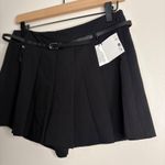 ZARA Black Pleated Skort with Faux Leather Belt Women's Size S Photo 1