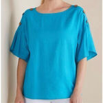 Soft Surroundings  Andrea Linen Blend Pullover Short Sleeve Blouse‎ Blue Size 1X Photo 1