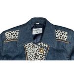 Pamela McCoy Animal Print Trim Embellished Bling Button Blue Denim Jean Jacket M Size M Photo 3