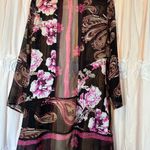 Chico's kimono sheer cardigan dark floral paisley print 0 black pink brow… Photo 2