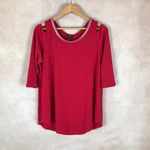 JM Collection  Red Cold-Shoulder Studded Knit Top NEW 0X Photo 12
