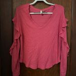 Anthropologie  Pilcro Hot Pink Waffle Knit V Neck Ruffled Long Sleeve Top M Photo 1